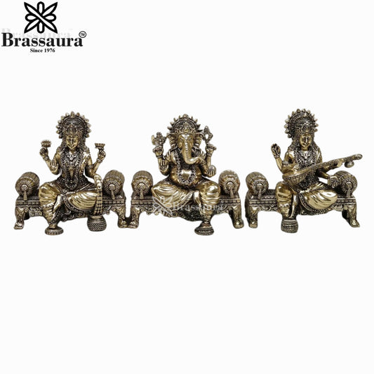 Brass Super Fine Lakshmi Ganesh Saraswati Murti Weight 2.502 Kg And Height 6 Inch