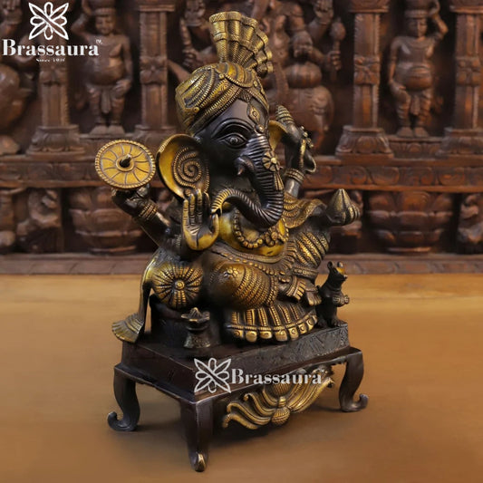Brass Turban Ganesha Weight 13.3 Kg & Height 16.5 Inch