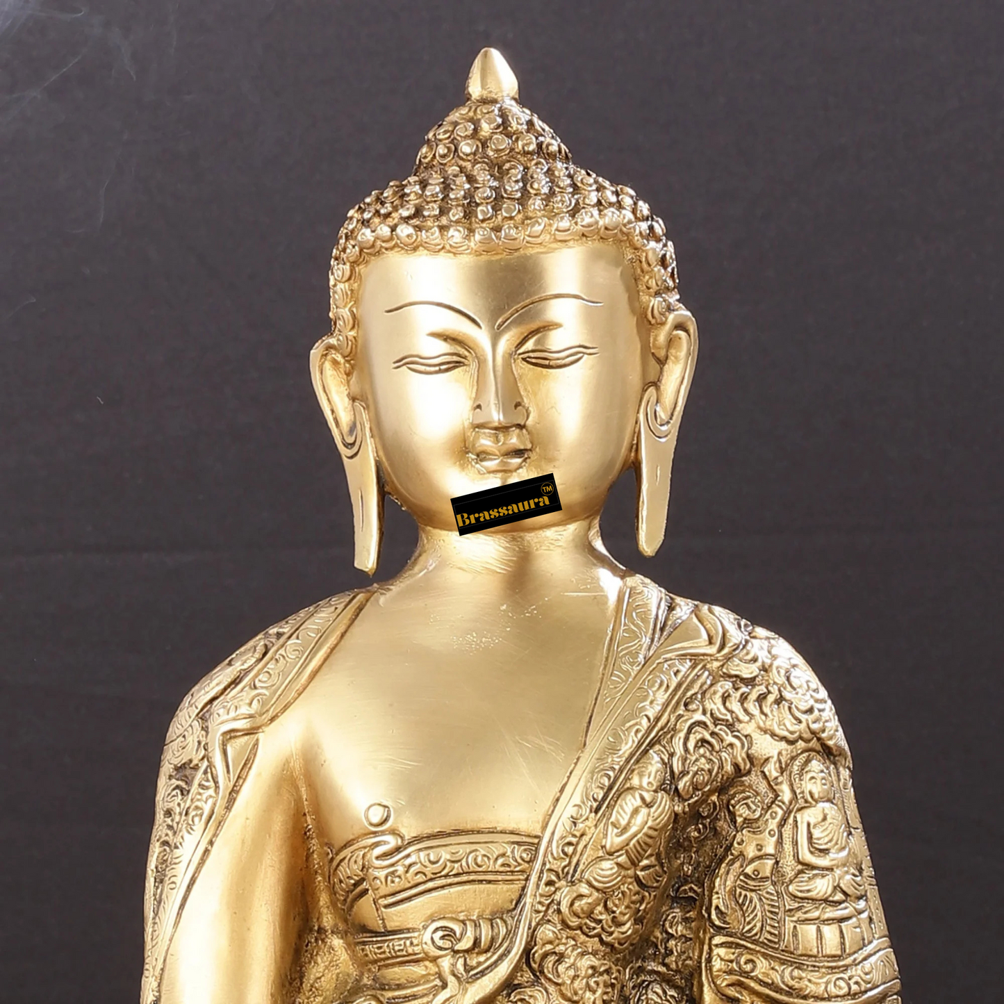 Brassaura™ Handcrafted Pure Brass Buddha Statue with Engraved Life Story – Height 15 Inches & Weight 7.8 Kgs