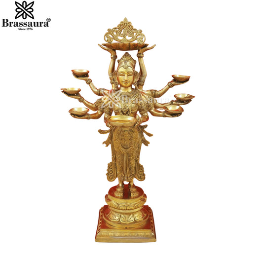 Brass Standing Lady Diya Weight 15.5 Kg And Height 27 Inch