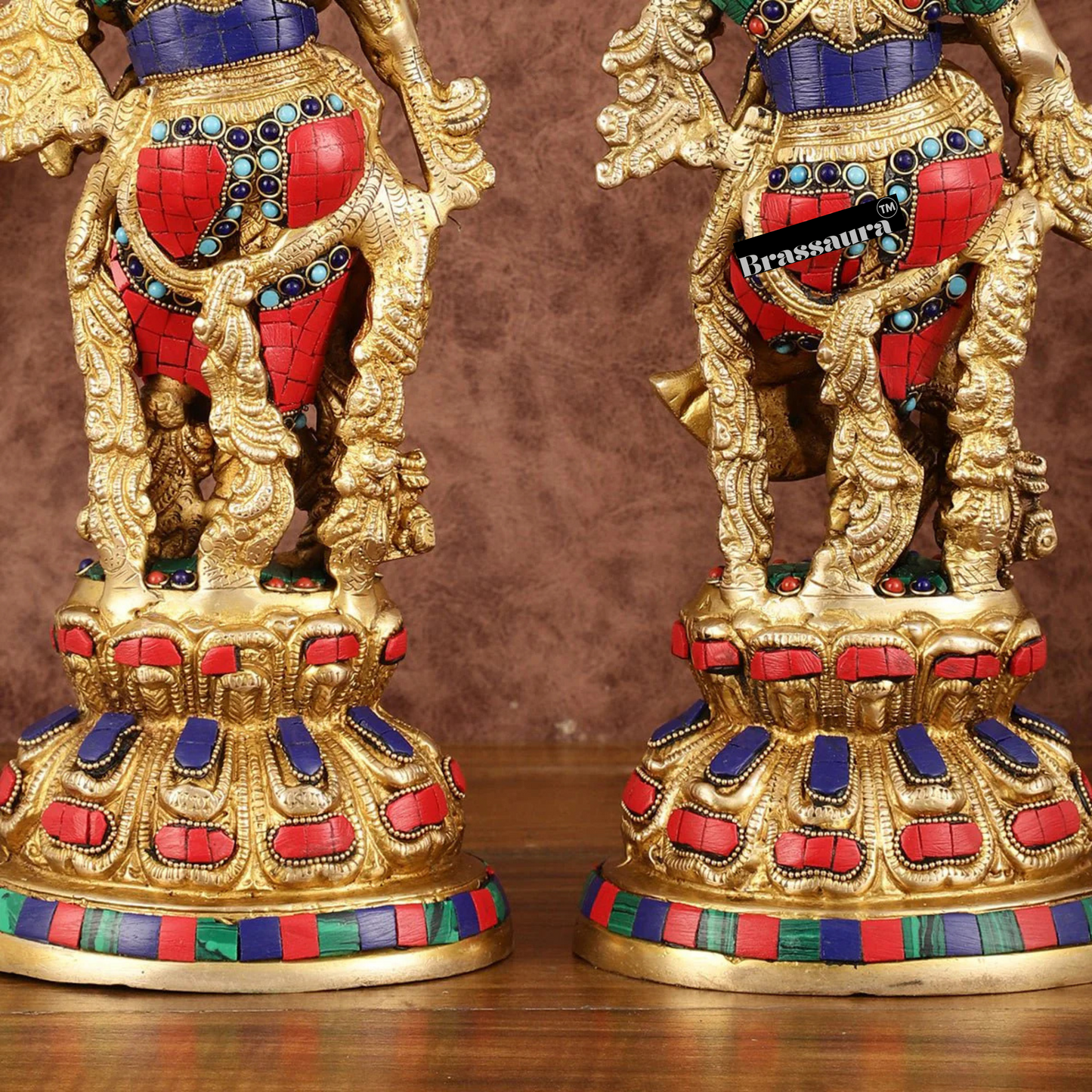 Brassaura™ Intricately Crafted Brass Radha Krishna Idols with Stonework – Height 15 Inches & Weight 10 Kgs | Divine Love Pair