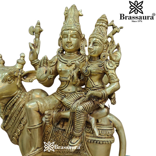 Brass Antique Shiva Family Setting on Nandi Weight 12.5 Kg & Height 16 Inch