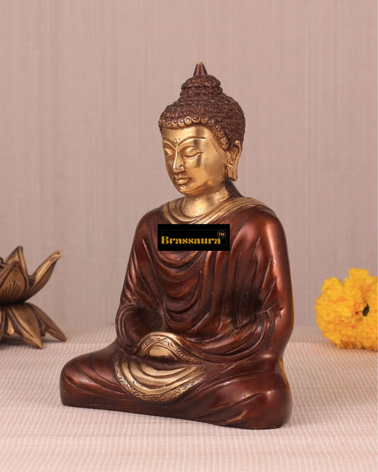 Brassaura™ Pure Brass Buddha in Meditation – Height 7.5 Inches, Weight 2 Kgs