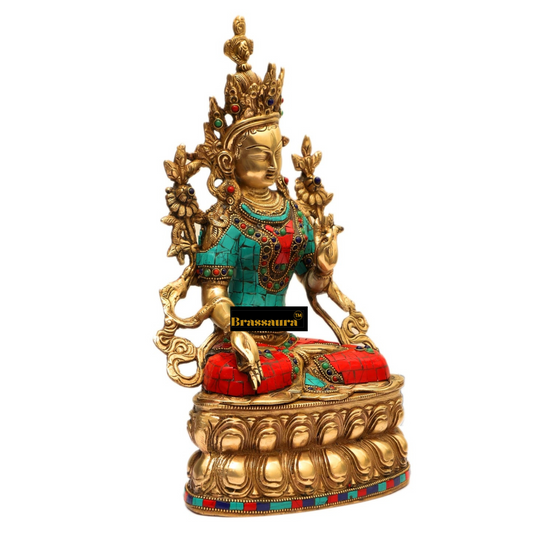 Brassaura™ Pure Brass White Tara Statue – Height 14 Inches | Weight 7.5 Kgs | Spiritual Decor