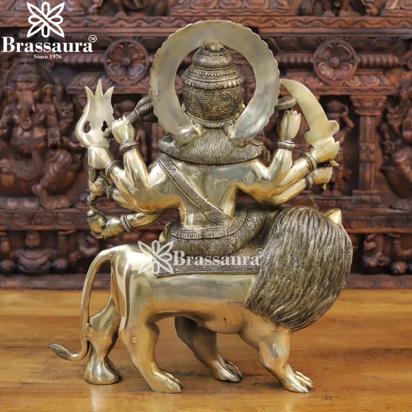Brassaura™ Pure Brass Sherawali Mata Idol – 23.5 Inches, 24.22 Kgs | Sacred Decor Piece