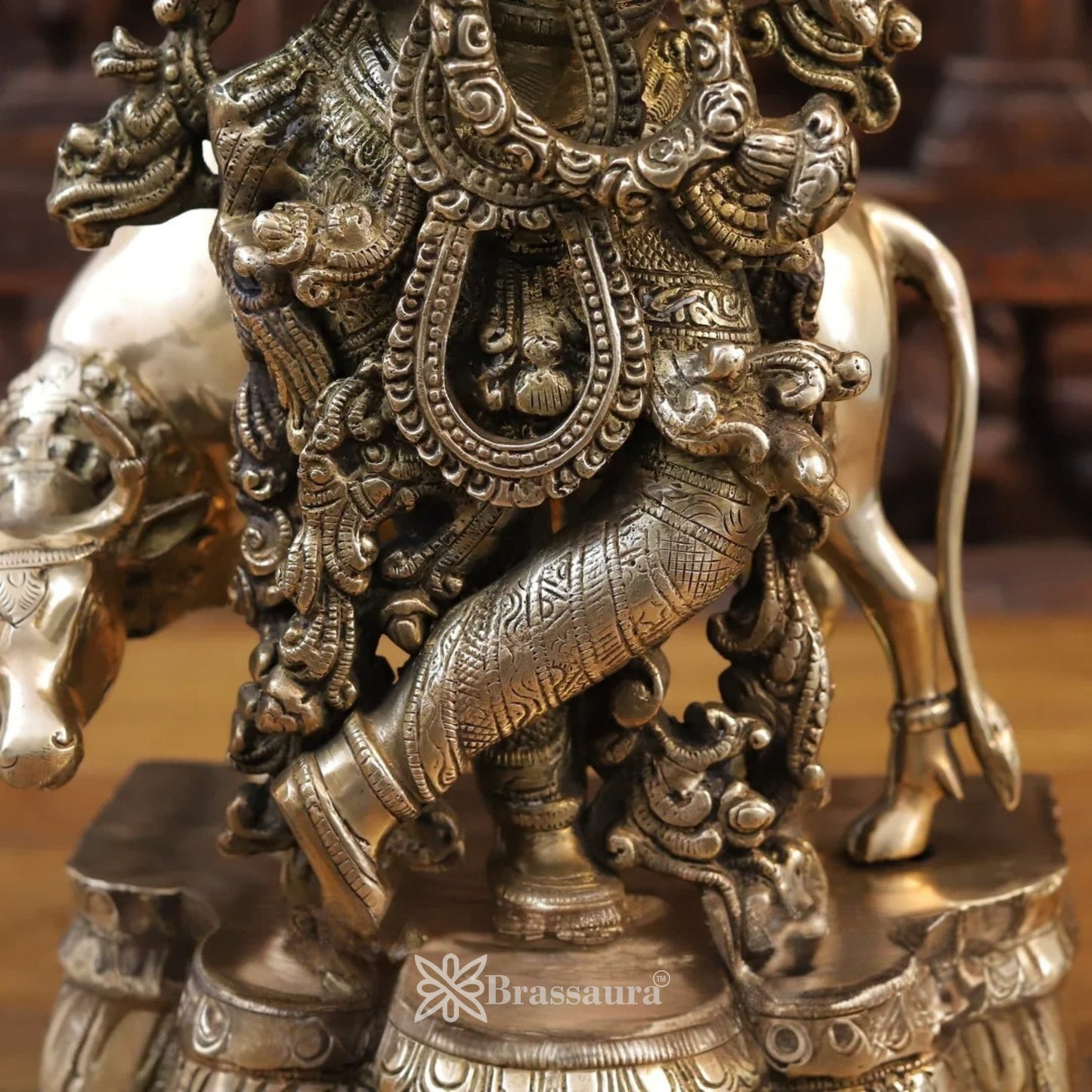 Brass Cow Krishna Murti Weight 16.46 Kg And Height 22.5 Inch