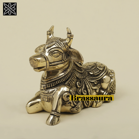 Brassaura® Brass Nandi Statue | 7.5 Inches Height | 1.92 Kgs Weight | Silver Finish