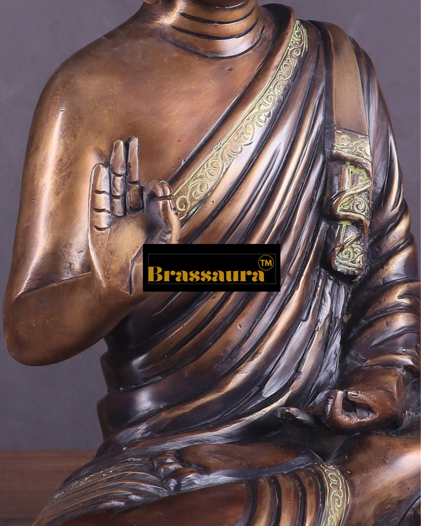 Brassaura™ Pure Brass Buddha Idol – Height 15 Inches, Weight 7.8 Kgs