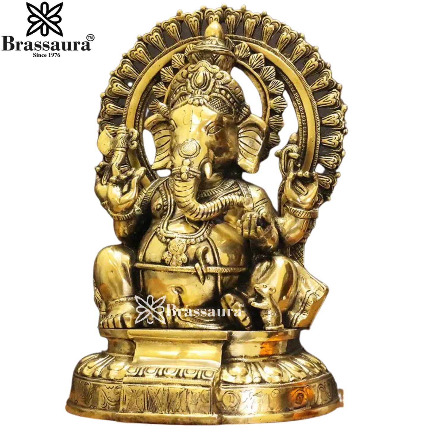 Brass Ring Ganesha Statue Weight 8.57 Kg And Height 14 Inch