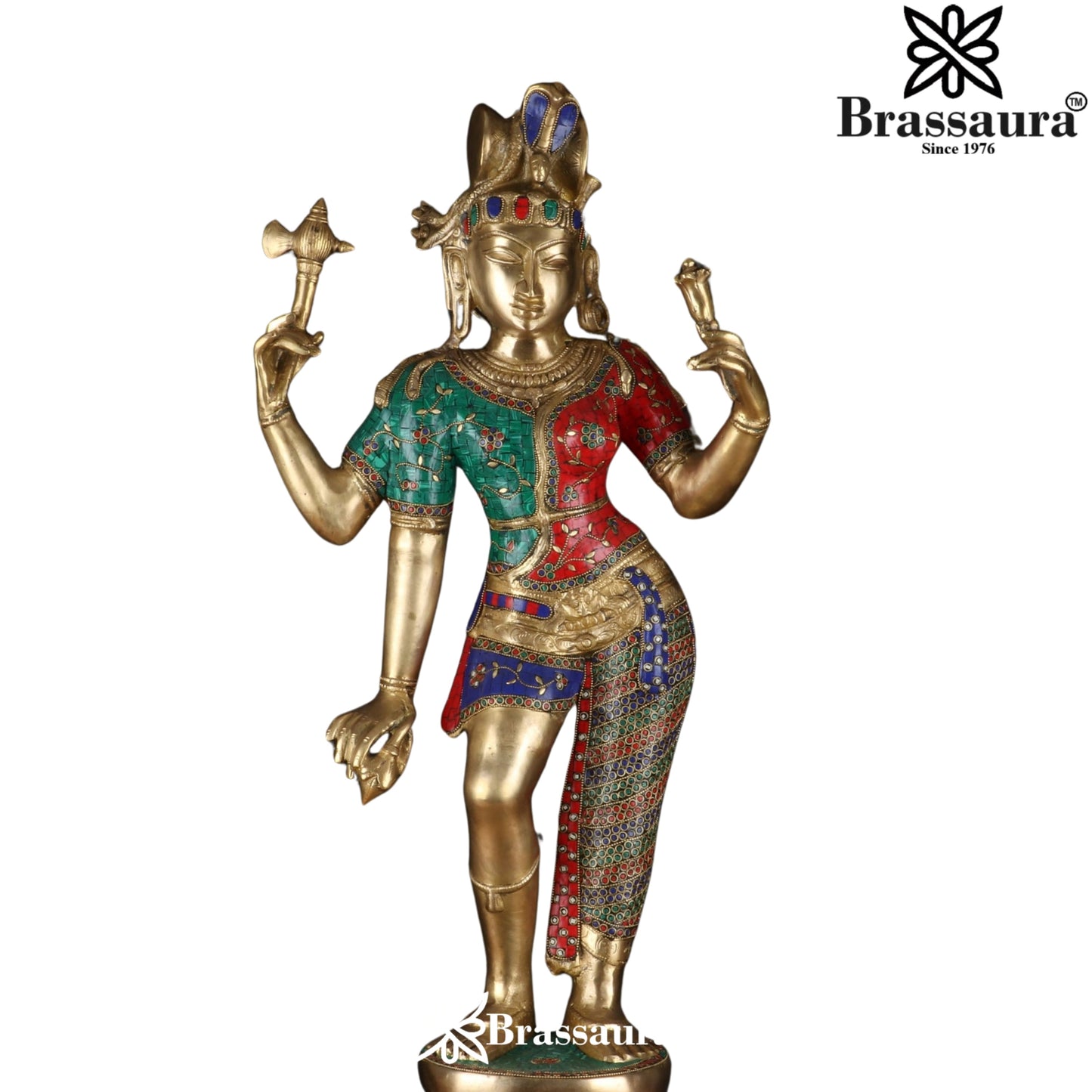 Brass Gem Stone Work Aardhnareshwar Statue Weight 30 kg & Height 36 Inch