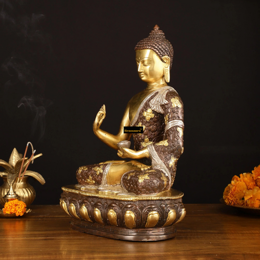 Brassaura™ Pure Brass Buddha Sculpture – Height 13 Inches, Weight 6.66 Kgs