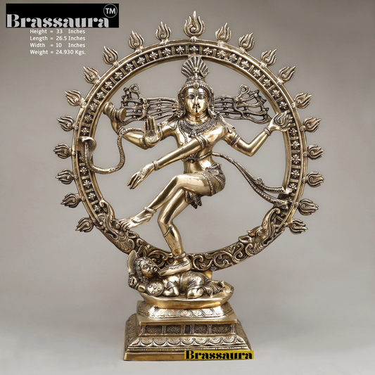 Brassaura™ Brass Nataraja Idol – 33 inch | 24.93 kg | Dancing Shiva Statue in Golden Finish for Home, Temple & Gift Décor