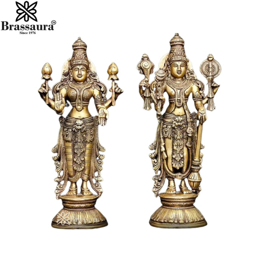 Brass Super Fine Vishnu Laxmi Statue Weight 7.1 Kg And Height 12.8 Inch