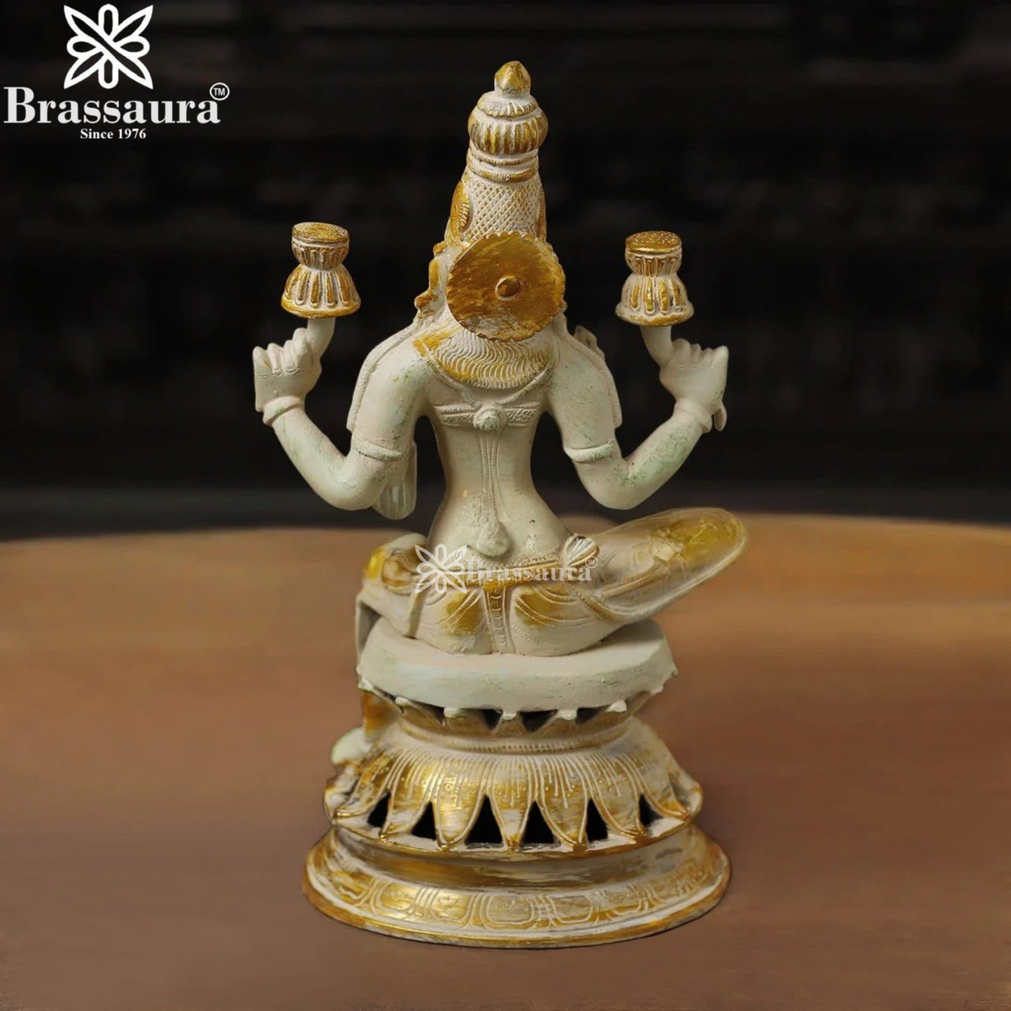 Brassaura™ Devotional Brass Laxmi Murti – Height 12 Inches & Weight 4.2 Kgs | Temple Statue