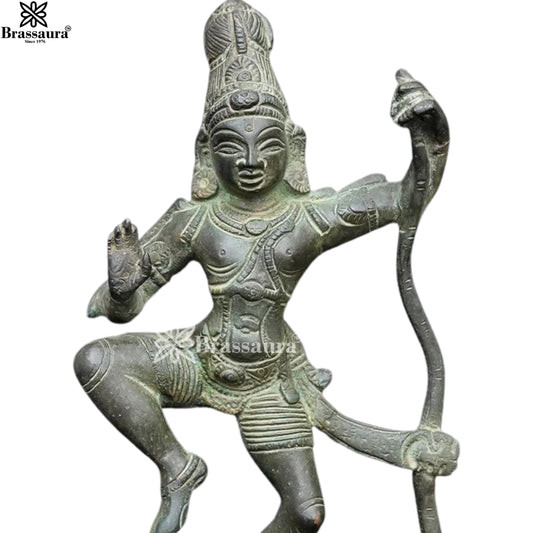 Brassaura® Lord Krishna on Serpent Kaliya Idol with Antique Green Patina Finish | Pure Superfine Brass Handcrafted Murti | Brass Statue for Home Temple, Pooja Room | Height 15 Inches | Weight 14.37 Kgs