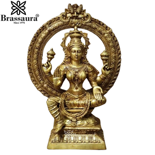 Brassaura™ Devotional Brass Laxmi Murti – Height 43 Inches & Weight 43 Kgs | Temple Statue