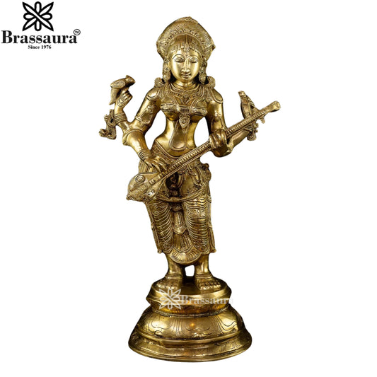Brass Saraswati Statue Weight 23 Kg And Height 14 Inch
