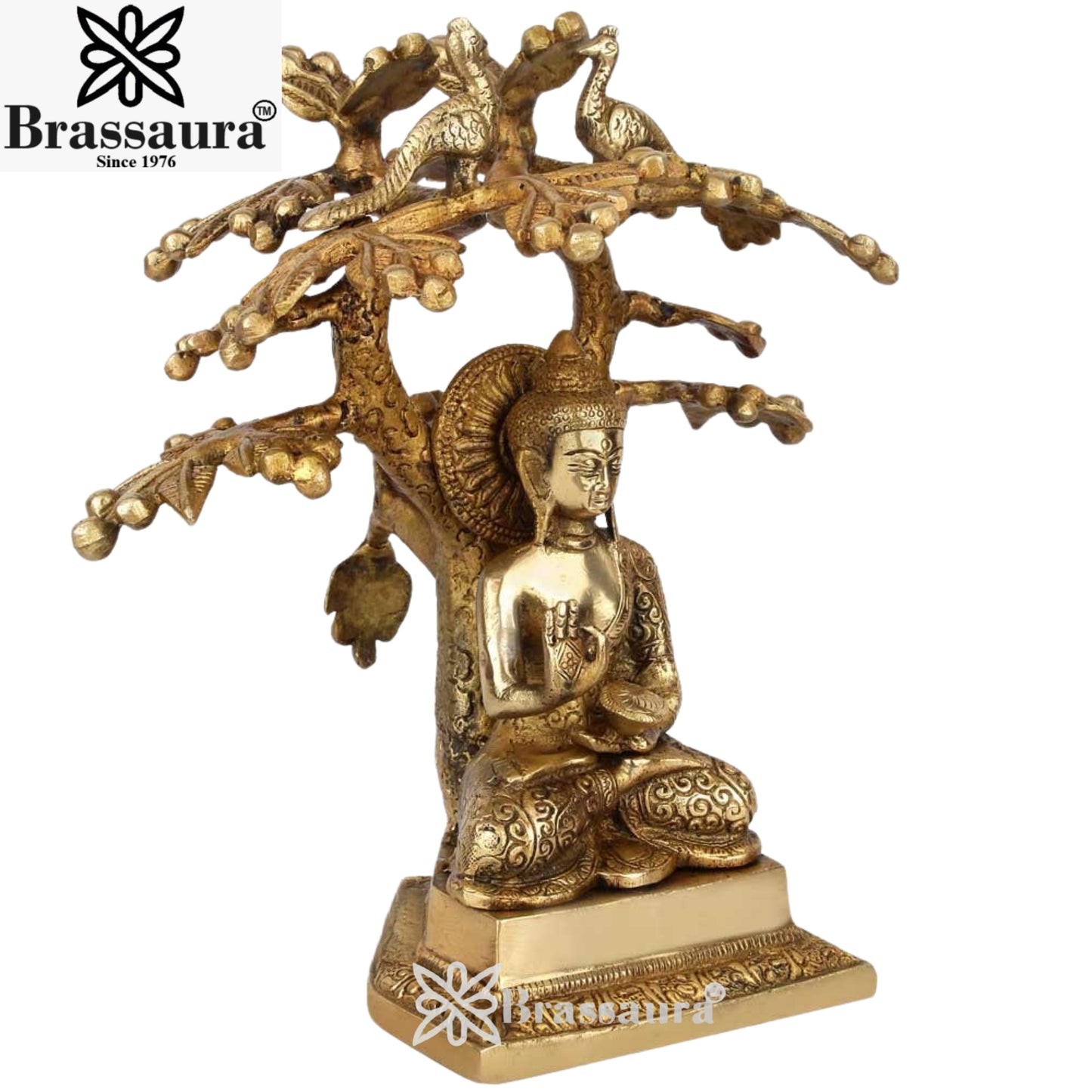 Brass Blessing Royal Golden Tree Buddha Weight 3.2 kg & Height 10 Inch