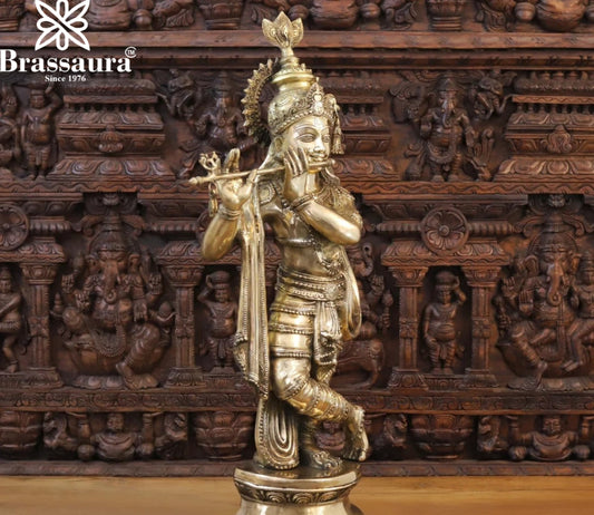 Brass Krishna Murti Weight 23.52 Kg And Height 36.5 Inch