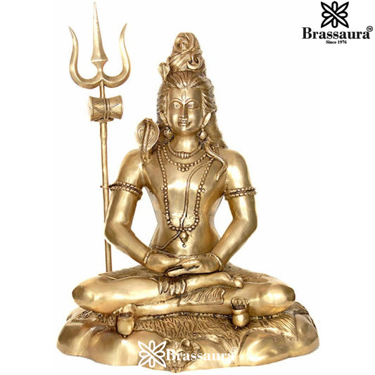 ब्रासौर्रा™ पारंपरिक पीतल शिव मूर्ति – ऊंचाई 28 इंच और वज़न 37 किलो | क्लासिक प्रतिमा