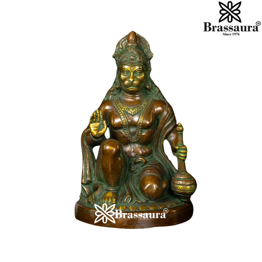 Brassaura™ Sacred Brass Hanuman Murti – Height 10 Inches & Weight 3.6 Kgs | Handcrafted Idol