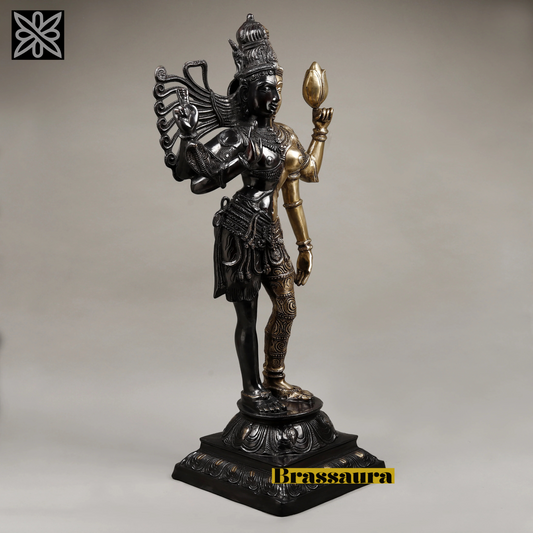 Brassaura™ Brass Ardhanarishwar Statue – Height 40 Inches & Weight 29.63 Kgs | Home Altar & Pooja Décor