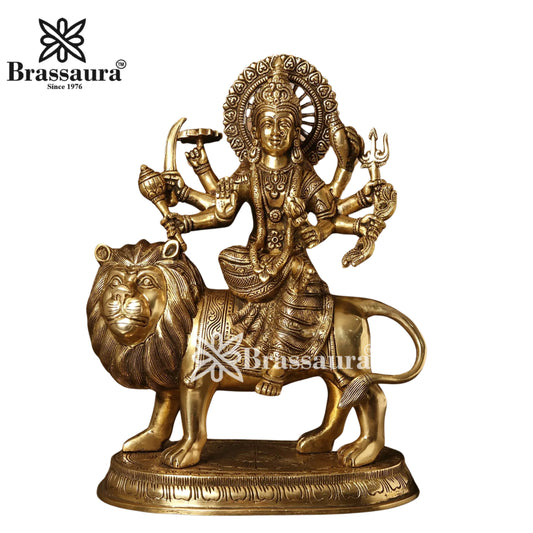 Brassaura™ Brass Durga Mata Murti –Heights 14 Inches, 10.29 Kgs | Divine Sculpture