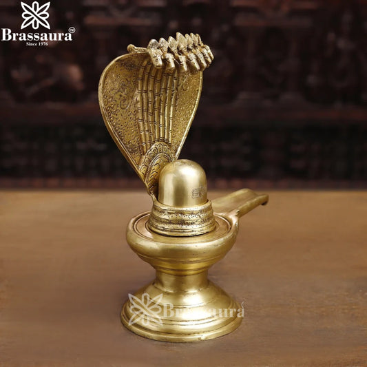 Brass Shivling With Naagraaj Statue Weight 4.41 Kg And Height 13 Inch