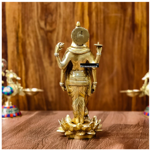 Brassaura™ Handcrafted Brass Lord Vishnu Statue on Lotus Base | 12 Inch Height | 4 KG Weight | Intricate Detailing