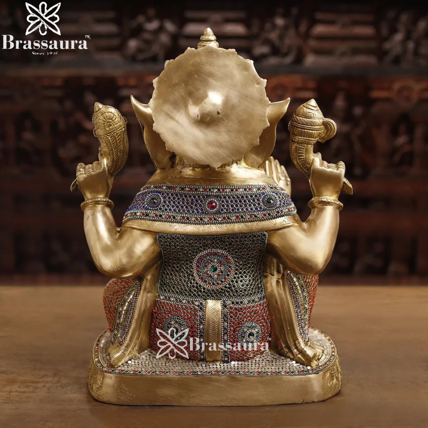 Brass Gem Stone Work Ganesha Weight 26.7 Kg & Height 22 Inch