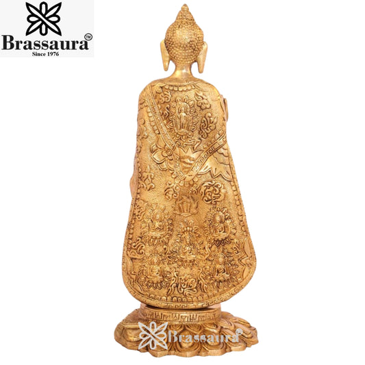 Brassaura® Brass Classic Standing Buddha Idol – Pure Superfine Brass Handcrafted Murti, Brass Statue for Home Temple, Pooja Room – 11 Inch, 2.7 Kg