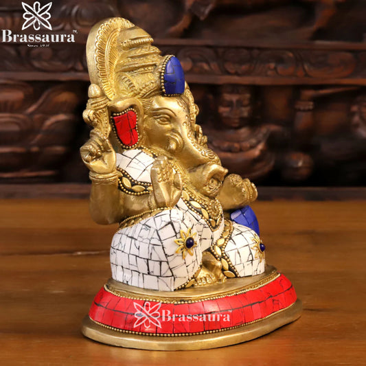 Brass Gem Stone Work Ganesha Weight 2.7 Kg & Height 7 Inch