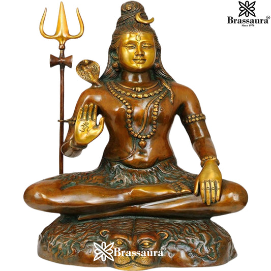 Brassaura™ Premium Brass Shiva Idol – Height 22.5 Inches & Weight 15 Kgs | Hindu God Murti for Mandir