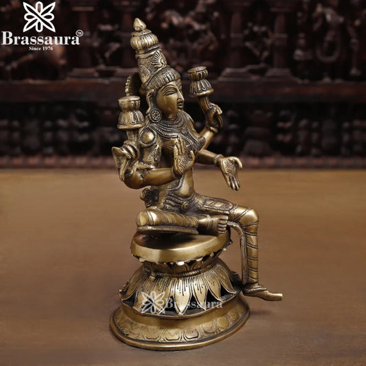 Brassaura™ Classic Brass Laxmi Statue – Height 12 Inches & Weight 4.3 Kgs | Puja Room Idol