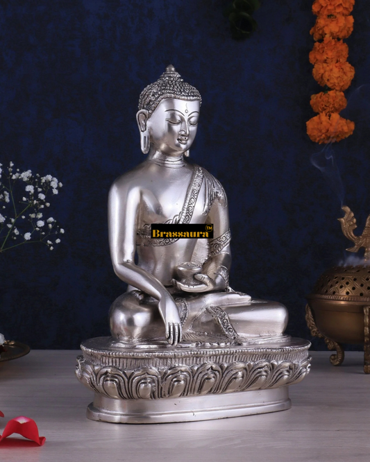 Brassaura™ Pure Brass Buddha Blessing Mudra Statue – Height 10 Inches, Weight 3.61 Kgs