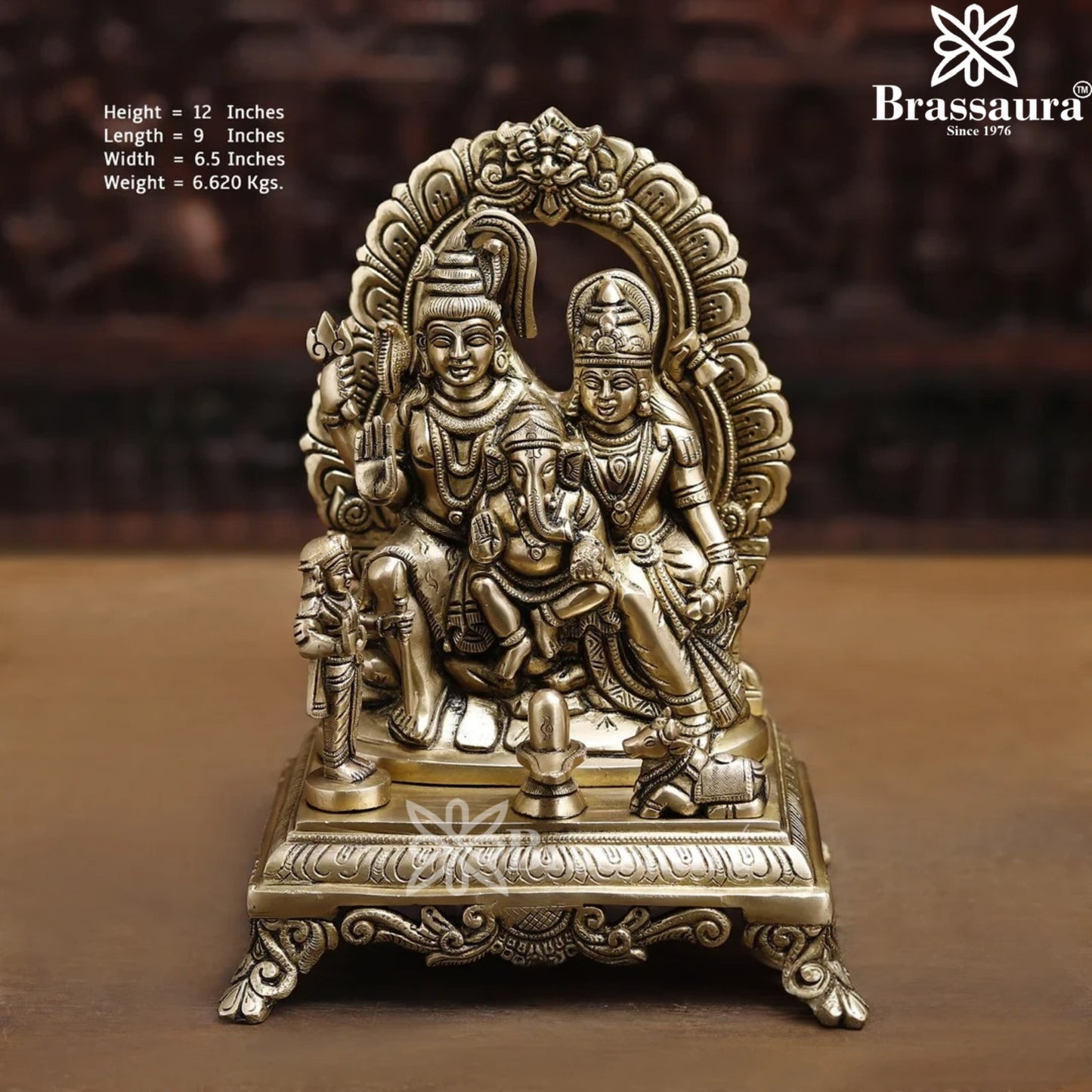 Brass Superfine Lord Shiv Parivaar Statue Weight 6.62 Kg And Height 12 Inch