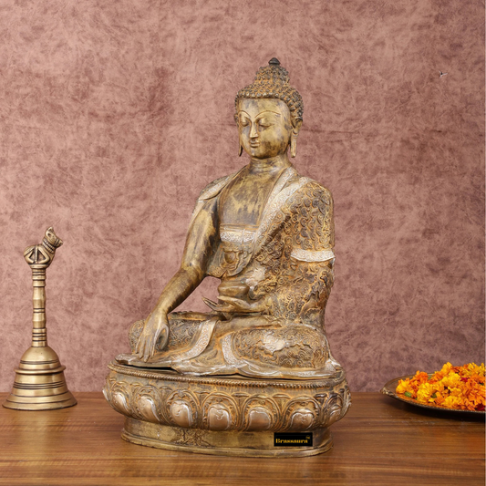 Brassaura™ Pure Brass Enlightened Nirvana Buddha Idol – Height 17 Inches, Weight 12 Kgs