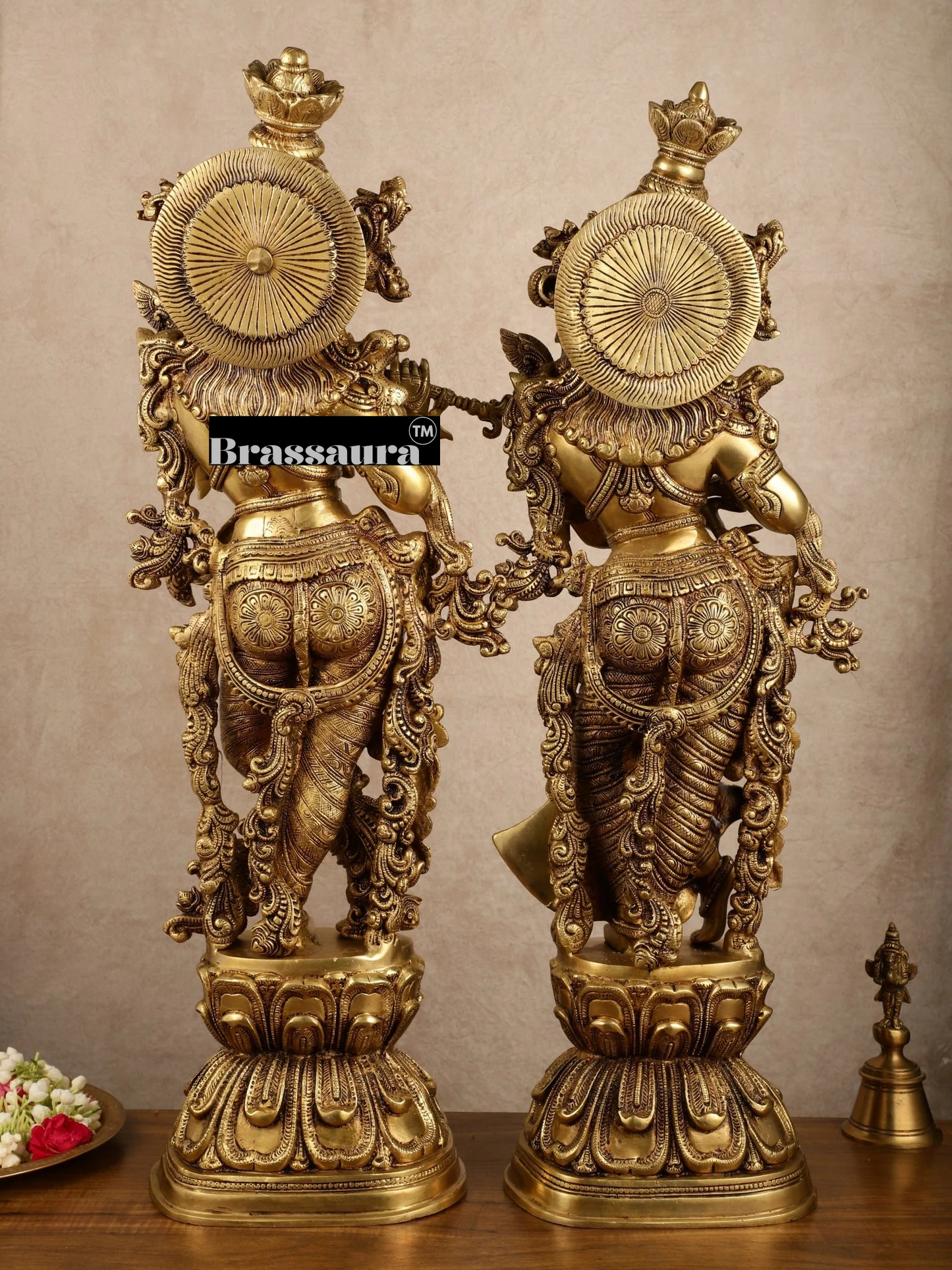 Brassaura™ Pure Brass Superfine Radha Krishna Statue – 30 Inch Height, 33 Kg Pair | Elegant Spiritual Home Decor
