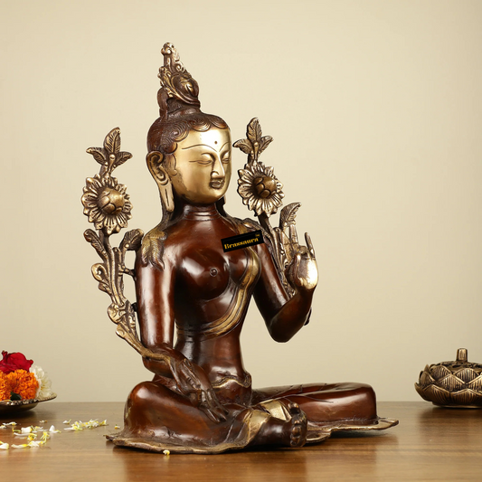Brassaura™ Pure Brass Green Tara Idol – Height 13 Inches, Weight 6.2 Kgs