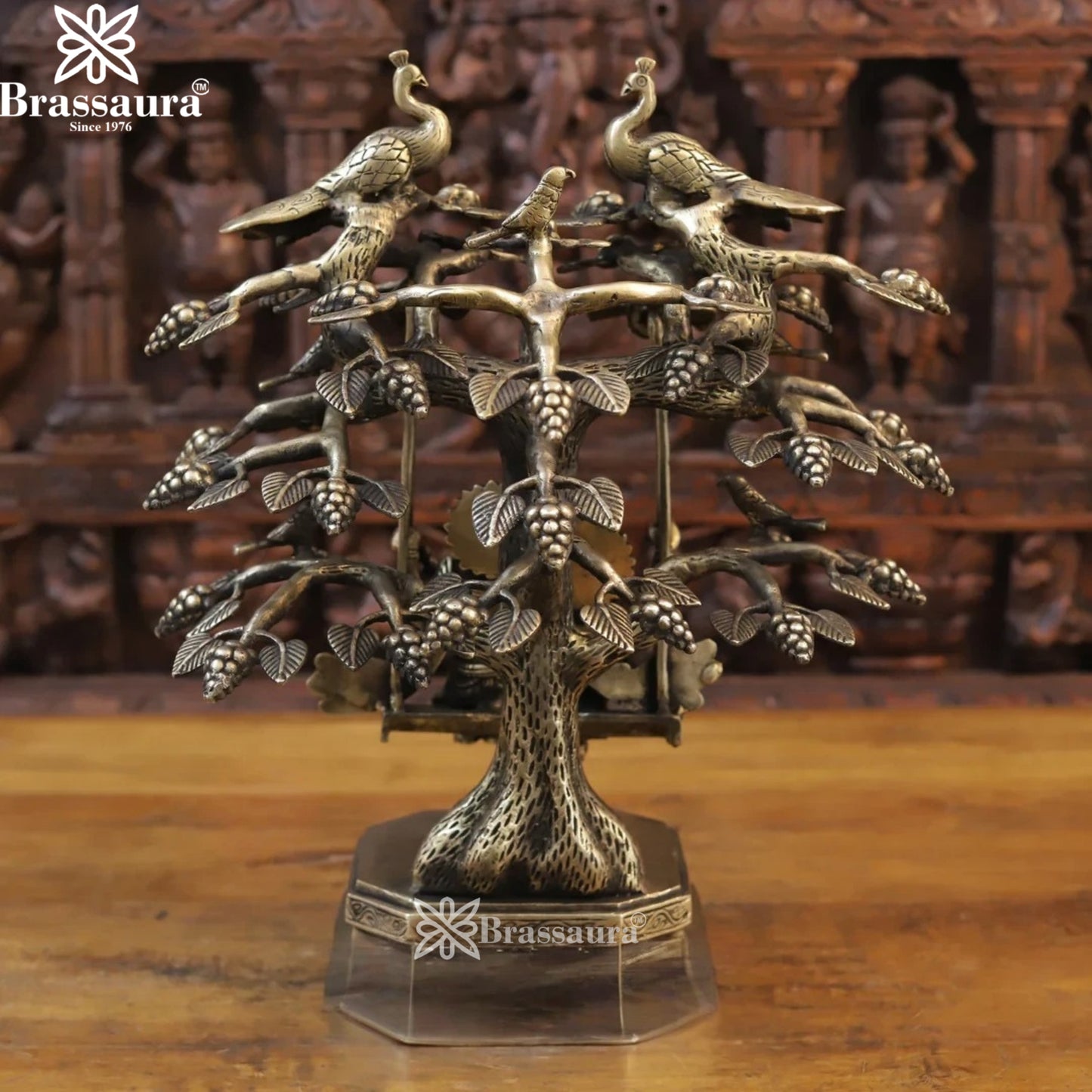 Brass Antique Radha Krishna JHula Weight 9.5 Kg And Height 17.5 Inch