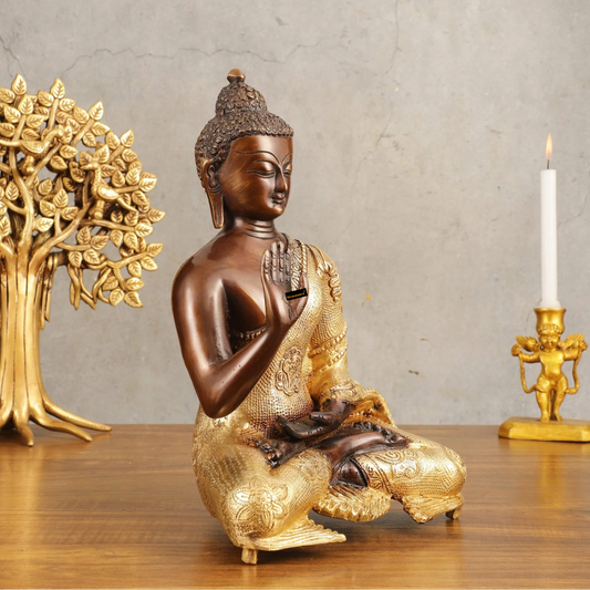 Brassaura™ Pure Brass Blessing Buddha Statue in Green Antique Finish – Height 10.5 Inches, Weight 3.42 Kgs (Copy)