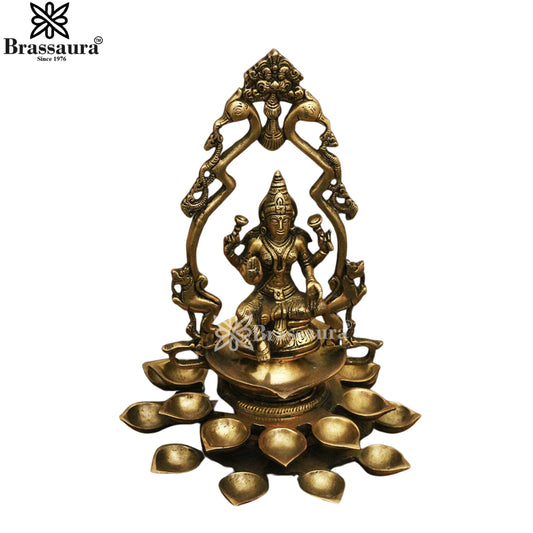 Brass Laxmi With Multiple Diya Weight 3.8 Kg And Height 12 Inch
