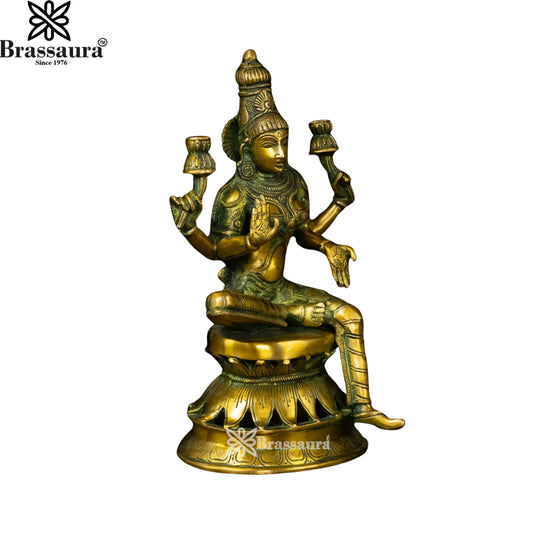 Brassaura™ Artistic Brass Laxmi Idol – Height 12 Inches & Weight 3.9 Kgs | Home & Puja Décor