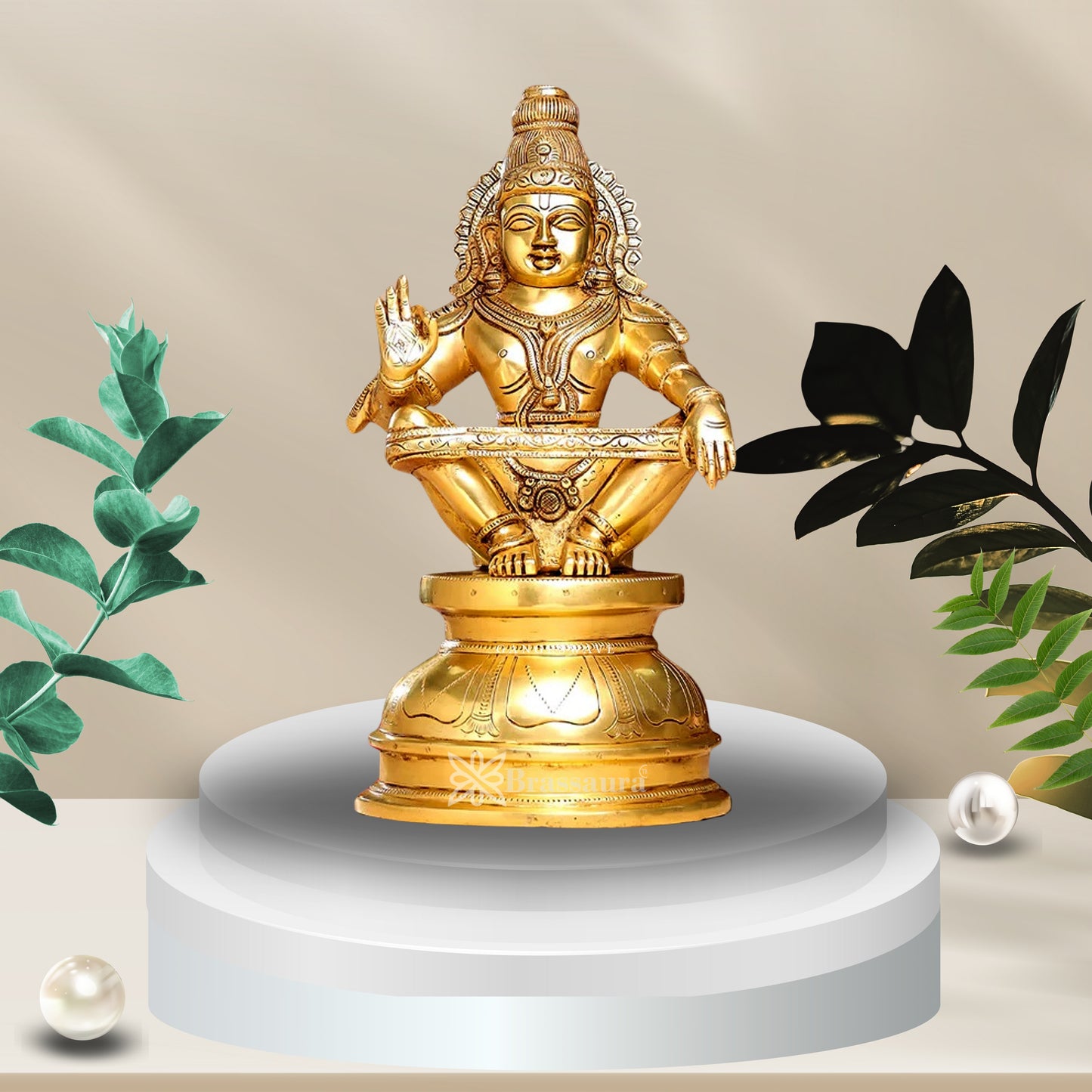 Brassaura™ Brass Sabarimala Ayyappa Idol – Height 14 Inches & Weight 8.5 Kgs | Meditation & Worship Space Accent