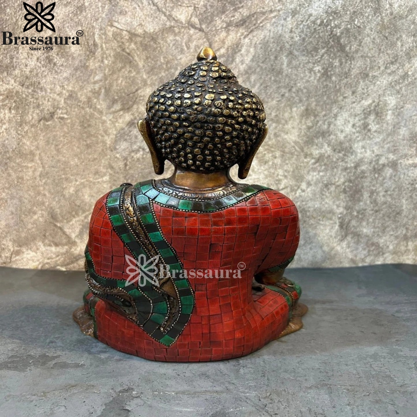 Brass Blessing Gem Stone Work Buddha Weight 5.3 kg & Height 11.5 Inch