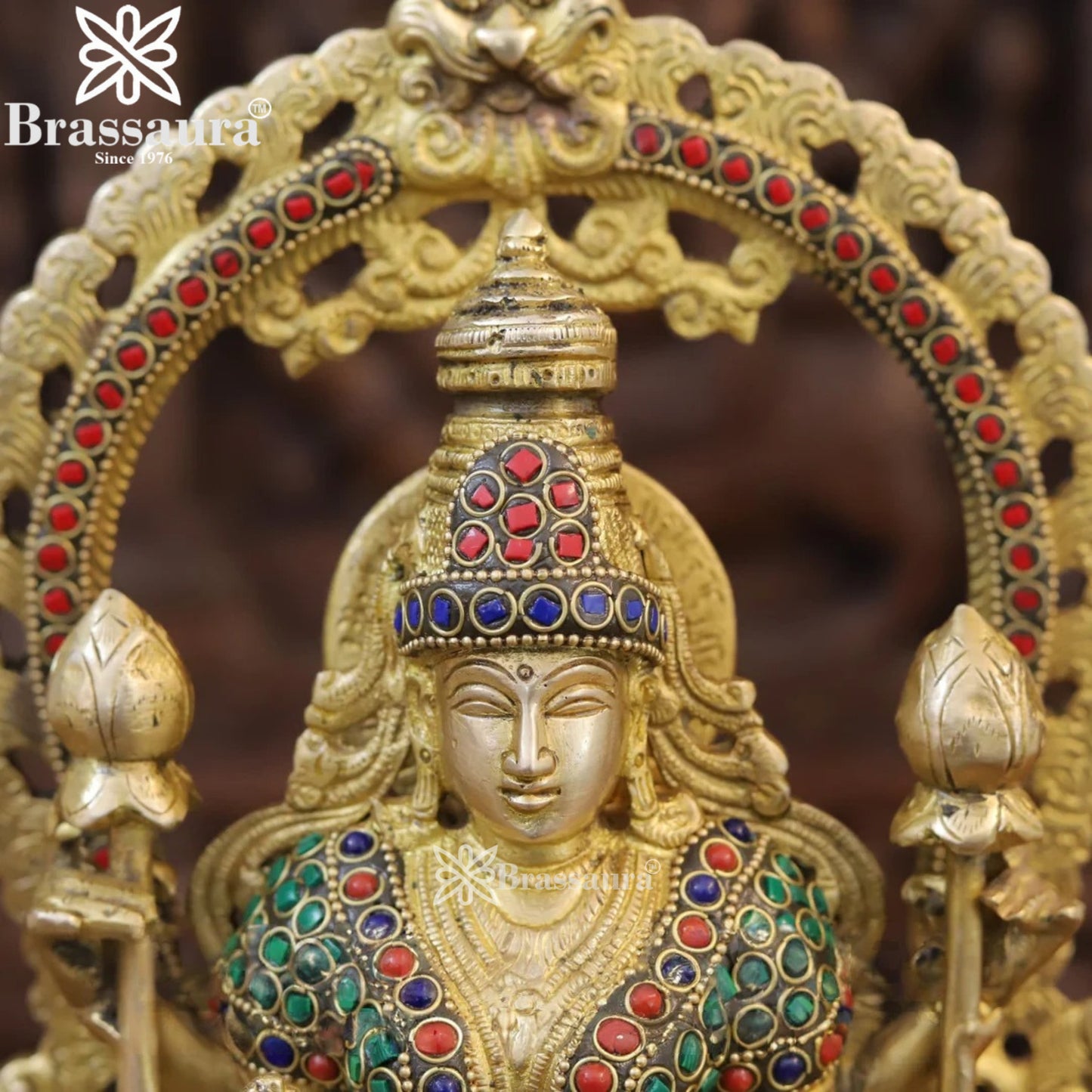 Brass Gem Stone Work Vishnu Statue Weight 6.12 Kg And Height 16 Inch