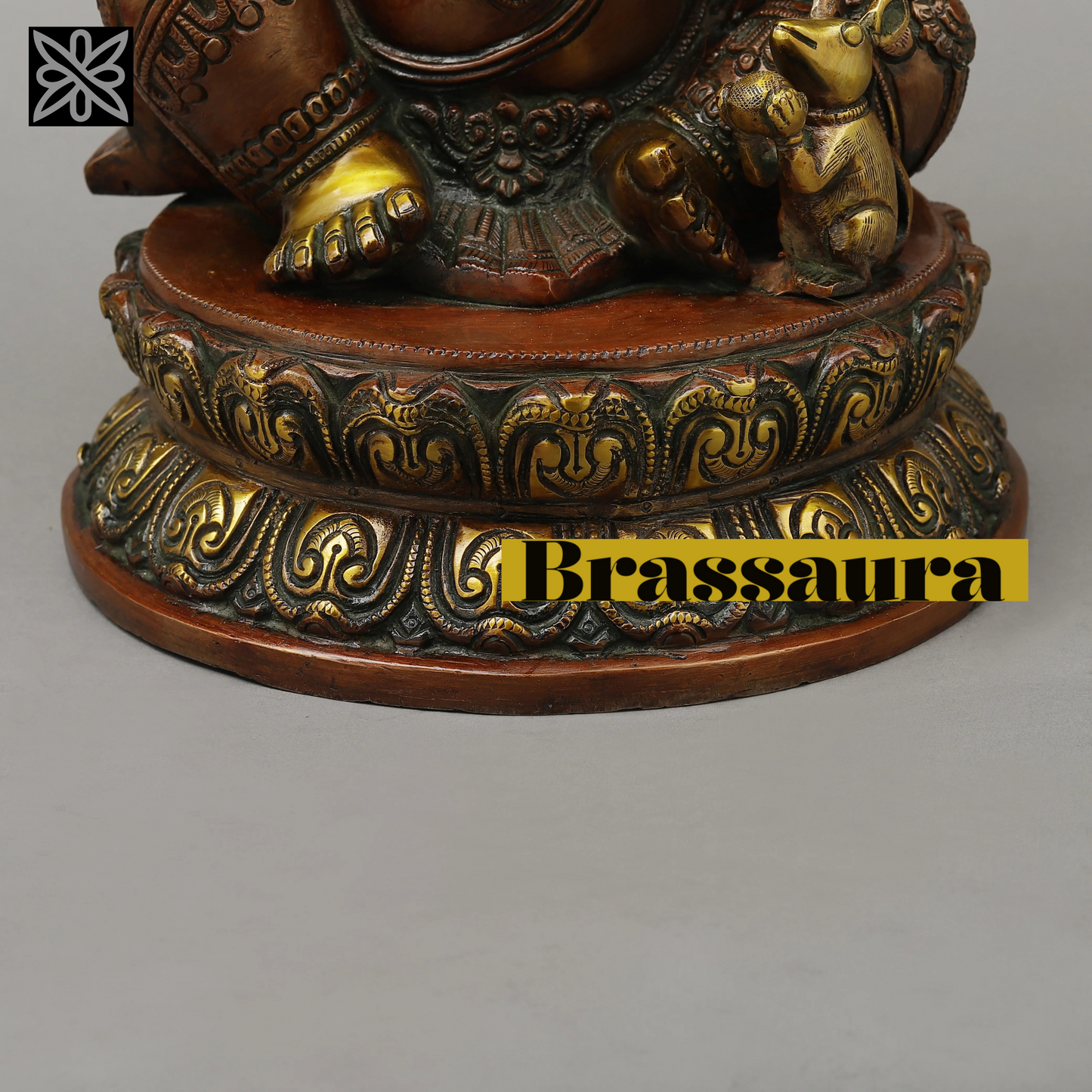Brassaura™ Brass Ganesh on Pedestal in Blessing Posture – Height 14.5 Inches, Weight 11.37 Kgs