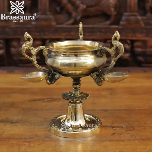 Brass Peacock Diya Weight 2.7 Kg And Height 9.5 Inch