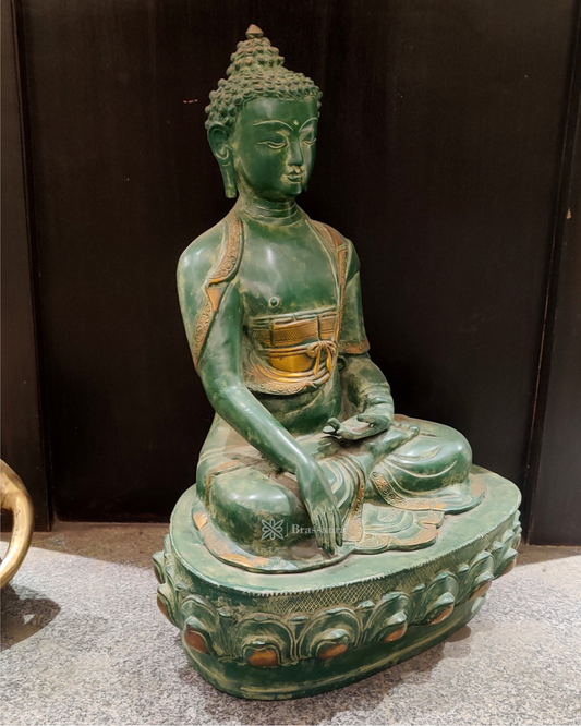 Brassaura™ Brass Premium Gem Stone Work Buddha Idol – Height 10.5 Inches & Weight 5 Kgs