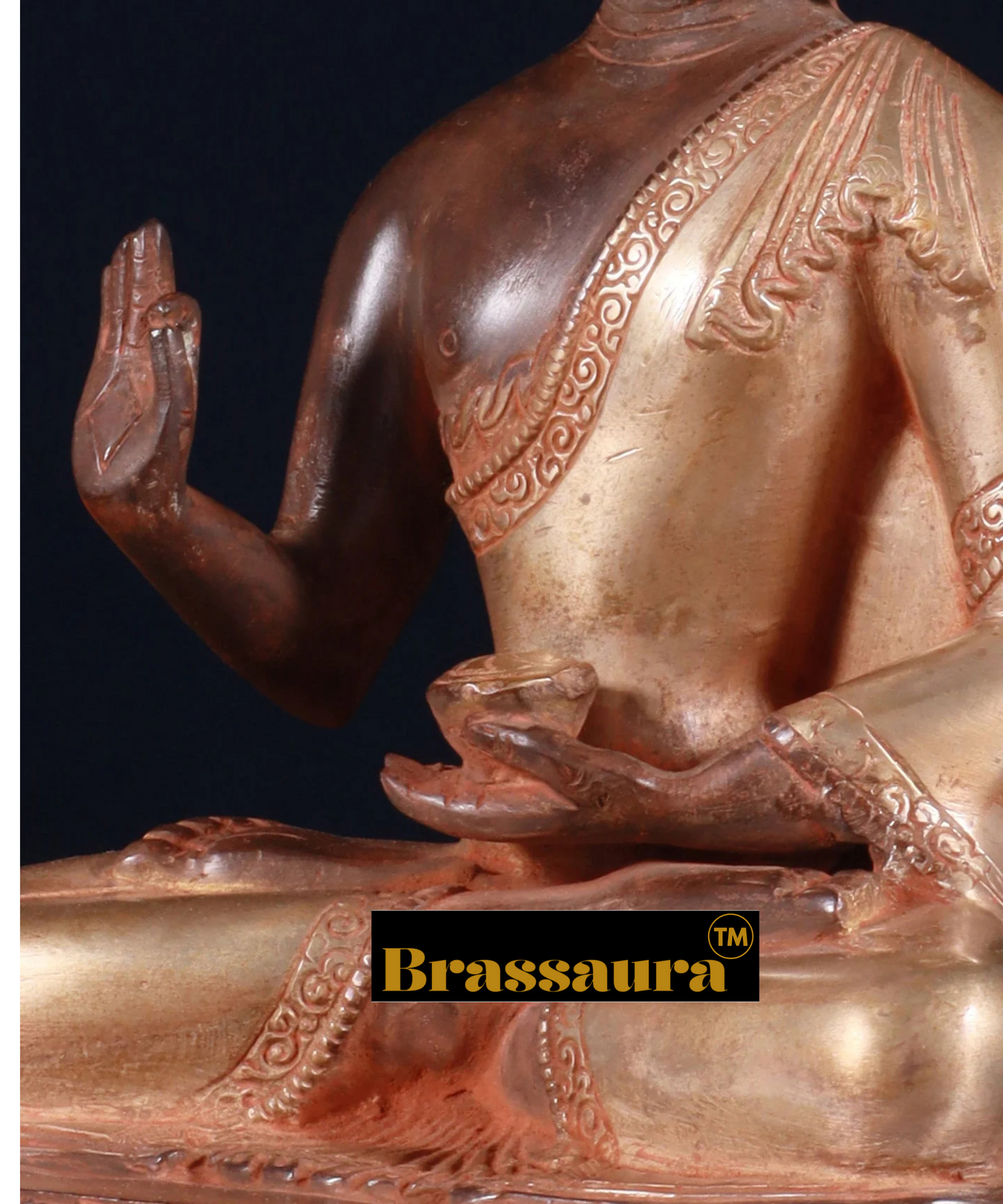 Brassaura™ Pure Brass Blessing Buddha Statue – Height 10.5 Inches, Weight 3.42 Kgs